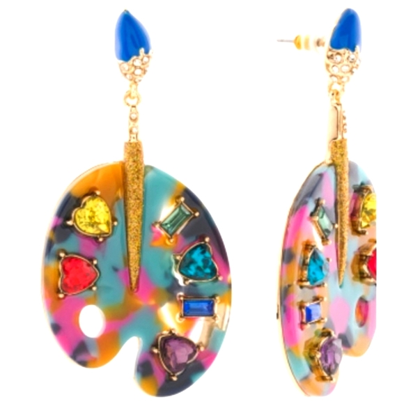 New! BETSEY JOHNSON Back To School Color Me Happy Artist Pallette Earrings. - Picture 3 of 11